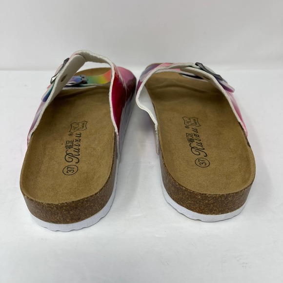 Rosy Pink & Blue Rainbow Ombre Two‎ Buckle Slide Sandal Size 6.5 New Without Box - Picture 5 of 7